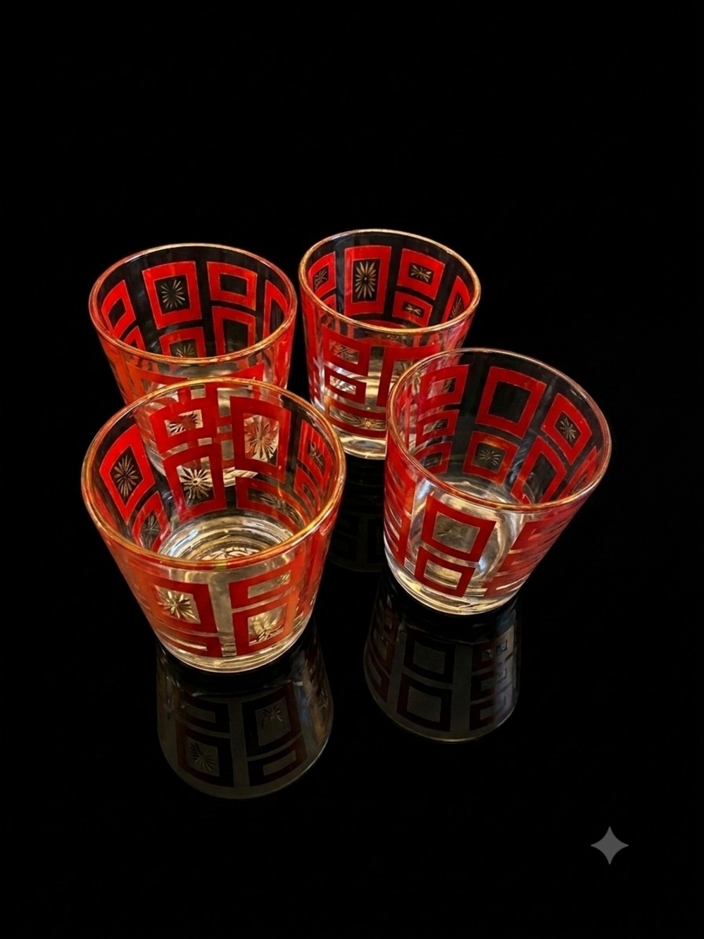 Red Geometric Gold-Accent Drinking Glasses - Set of 4